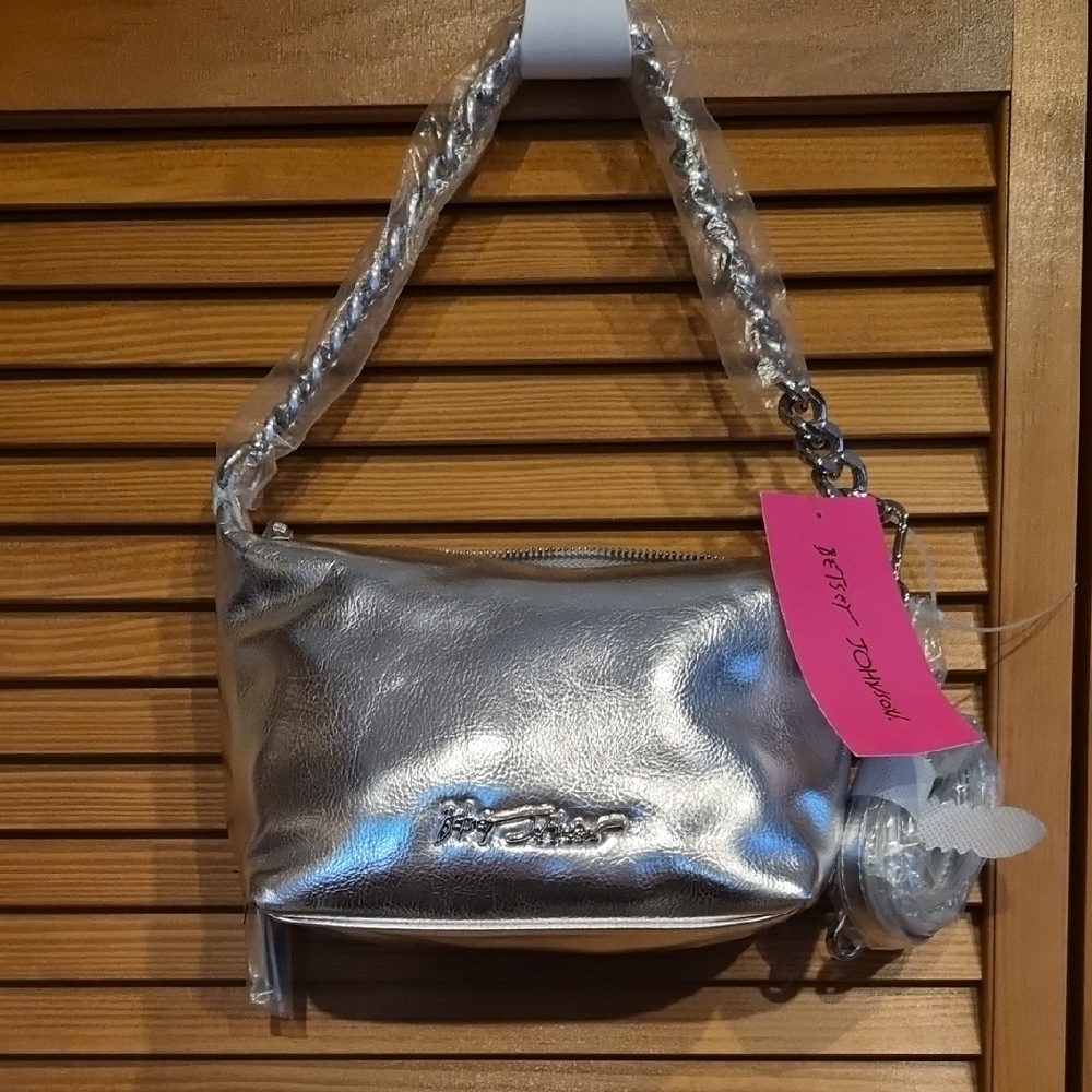 Betsey Johnson Silver Metallic Shoulder Bag